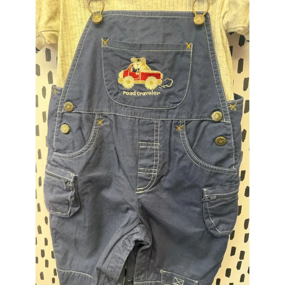 Vintage y2k navy Overalls and shirt Boys Size 18m Baby Headquarters nwot